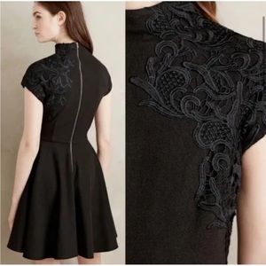 Plenty Dress by Tracy Reese Size 0 petite Fit Flare Dress Black Crochet Accent